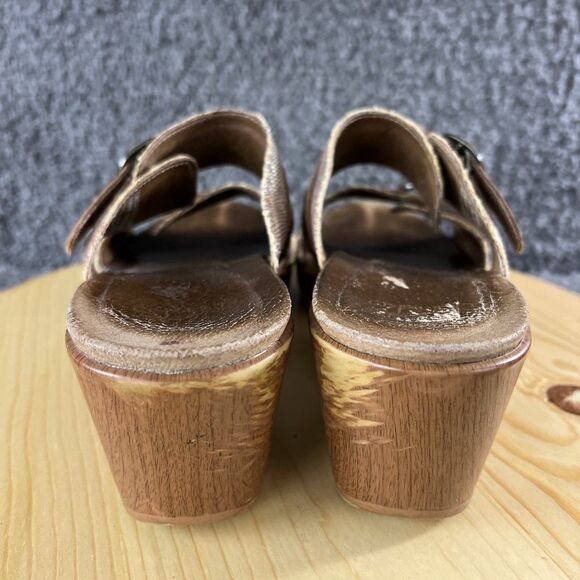 Dansko Jessie Sand Lizard Leather Wedge Sandals Womens 10 Brown Slip On Heels - Picture 4 of 9